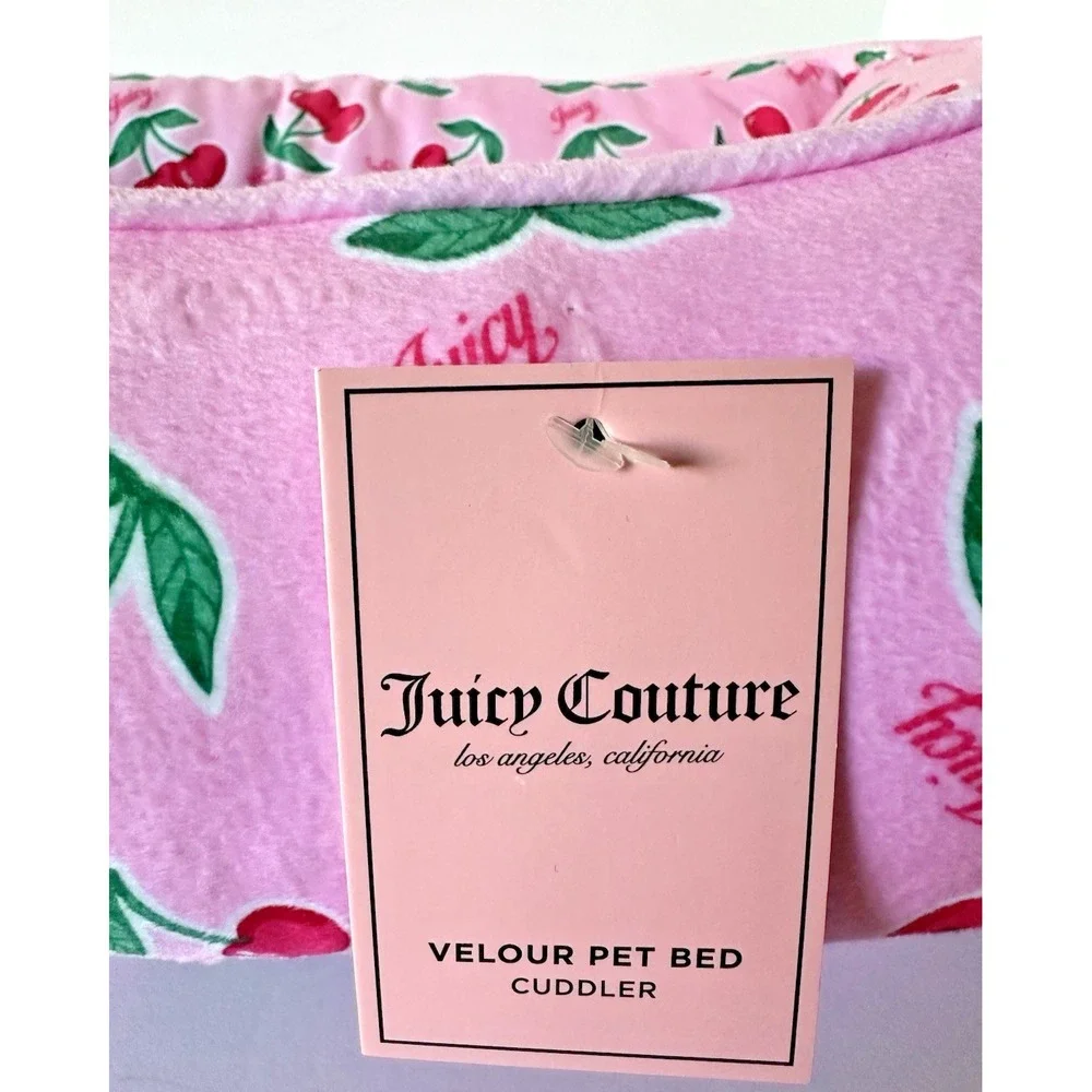 Juicy‎ Couture Cherry Velour Pet Bed Cuddler Pink Small Dog Cat NWT